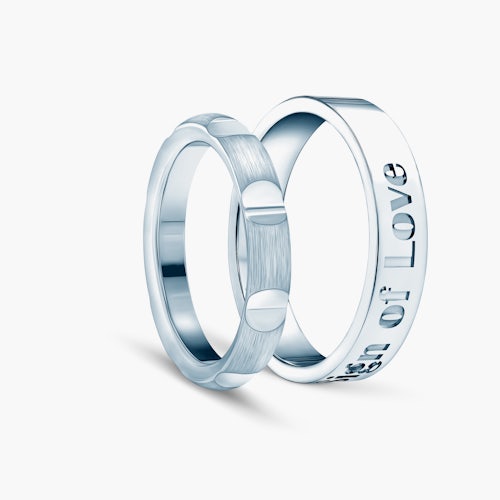 Obrączki partnerskie Sign of Love®: białe złoto, półokrągła 3,5mm i płaska 4mm